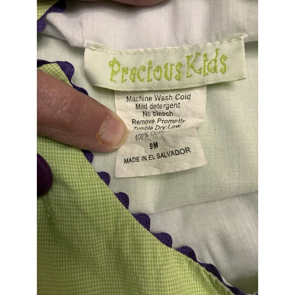 Precious Kids Little Girls Green And White Checked W/ A Jugglers Hat. Size 9 Mth